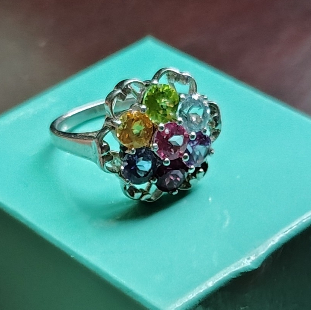 Multicolor Gemstone Silver Ring - image 1